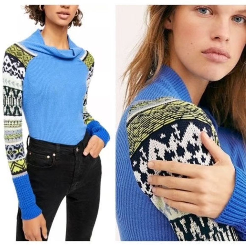 Free People Prism Ribbed Thermal Geometric Sleeve Knit Women's Sweater XS